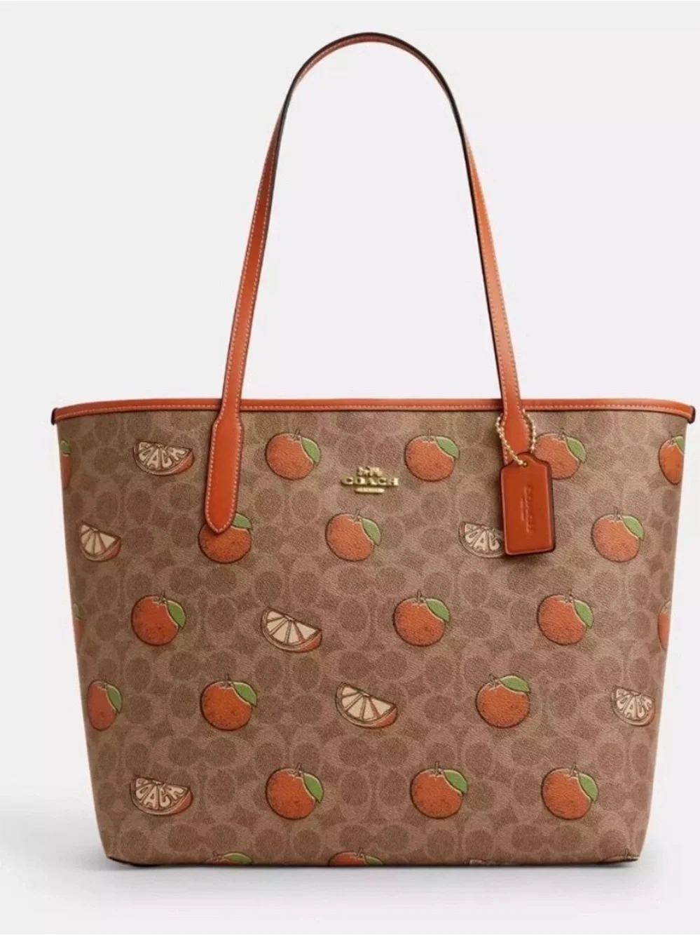 COACH CAL74 City Tote Bag In Signature Canvas With Orange Print- and wallet! - Picture 3 of 7